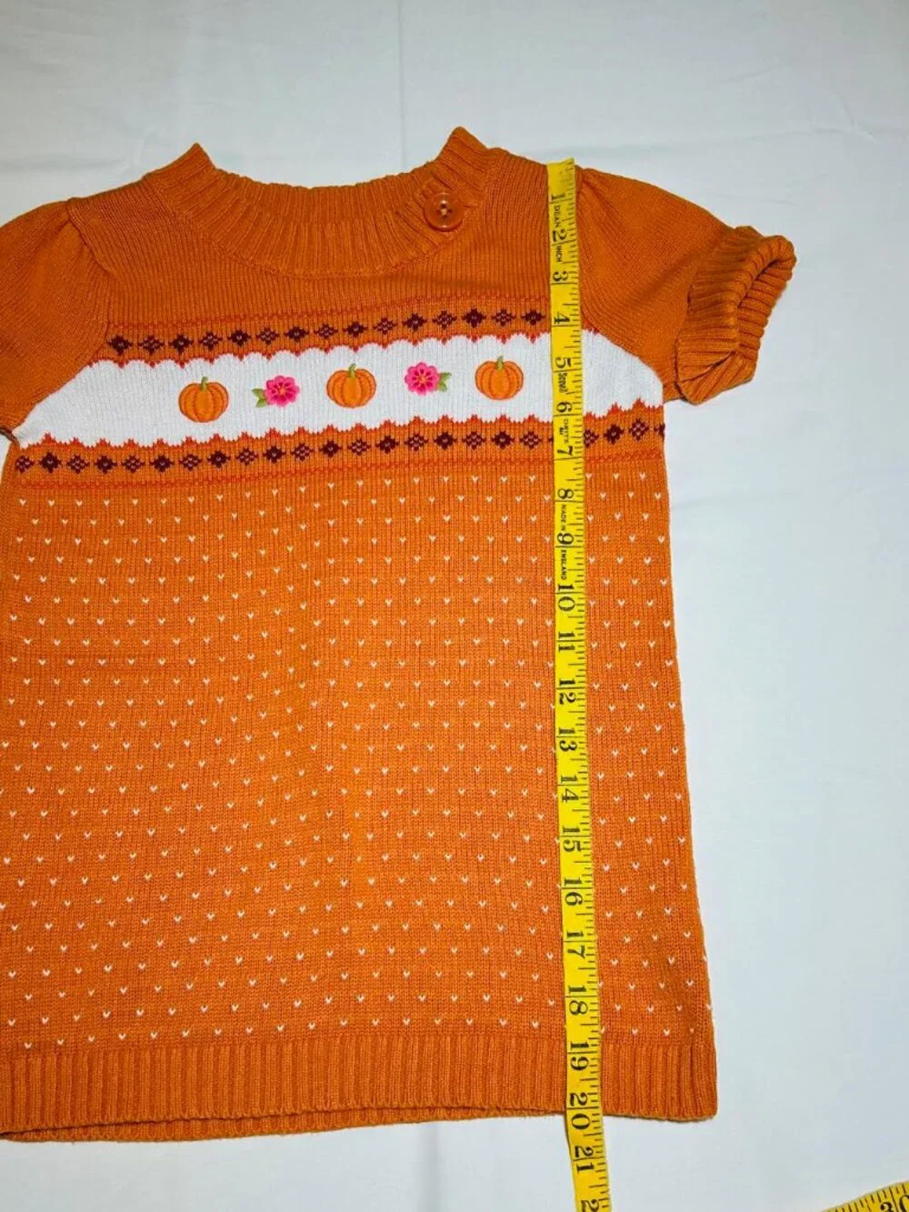 Gymboree Girls Small 5/6 Orange Pumpkin Short Sleeve Tunic Sweater Fall